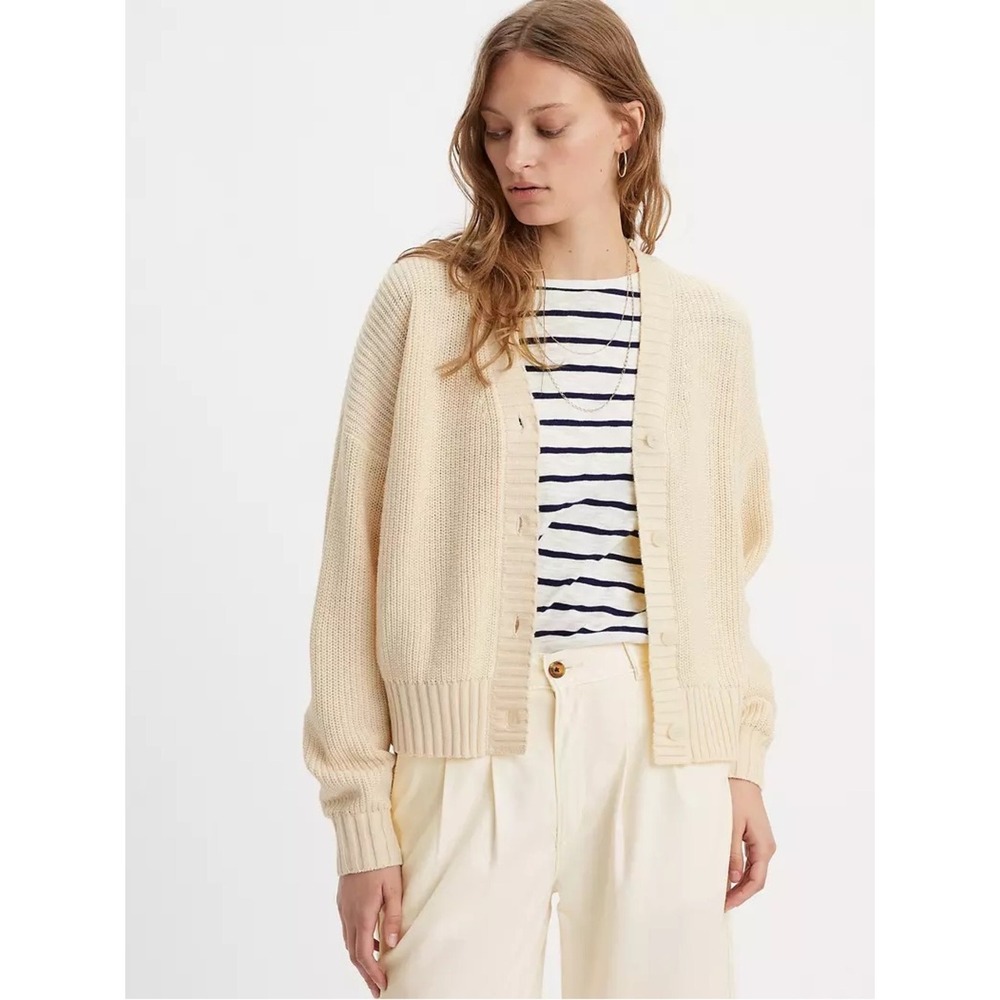 Levi's Cyrus Cardigan Sweater Cream Womens V-Neck Button Up Small NWT